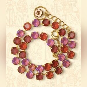 Pastel Red Austrian Crystals in Classic Tennis Gold Plated Necklace